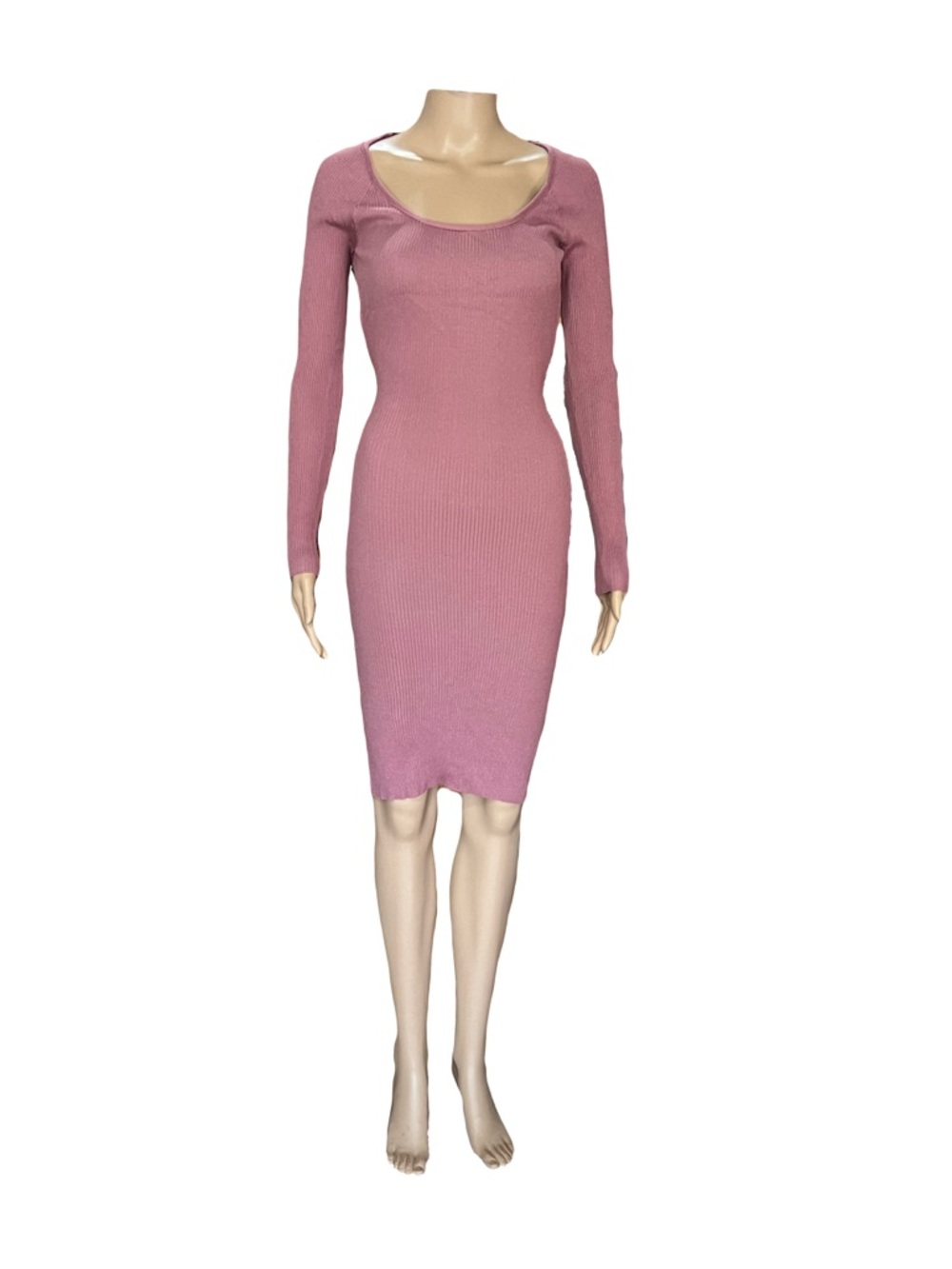 love J Ribbed Long Sleeve Scoop Neck Dress - Mauve Pink